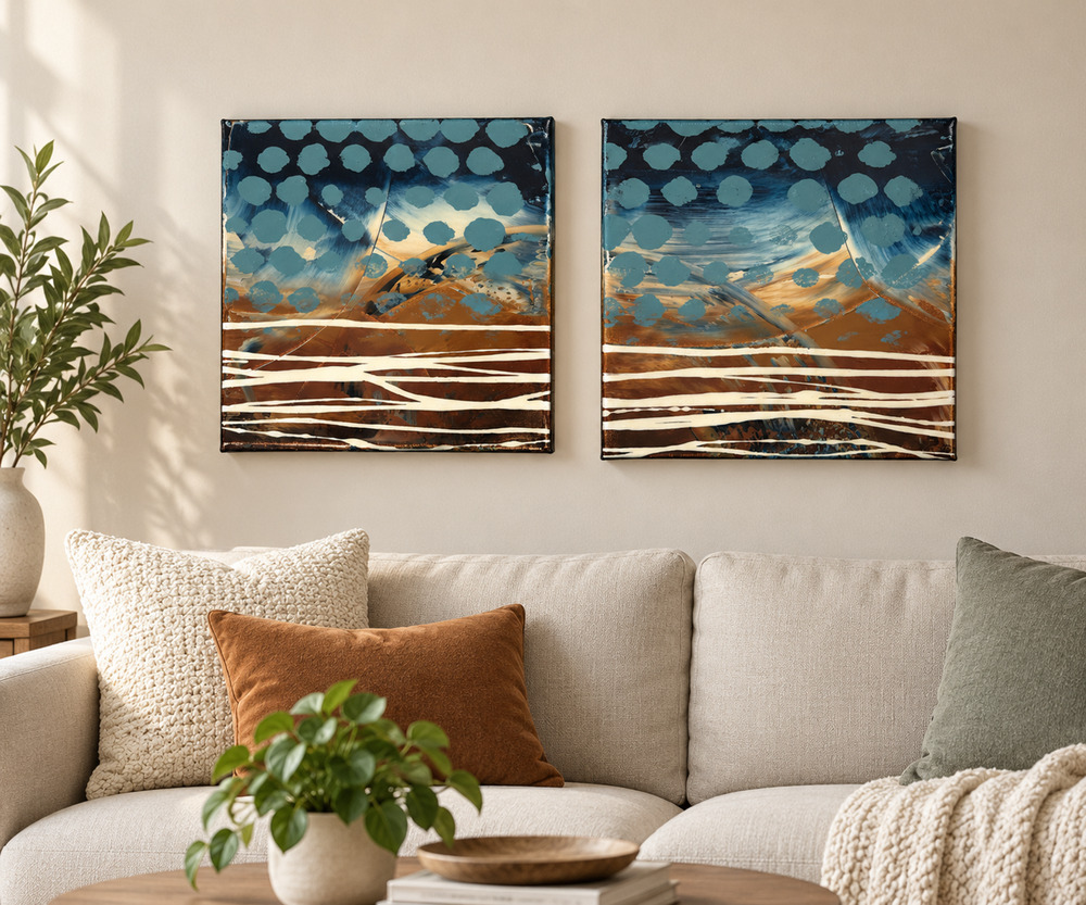 Liz Williams Wind + Rain Original Abstract Canvas Pair 12x12 signed 2012